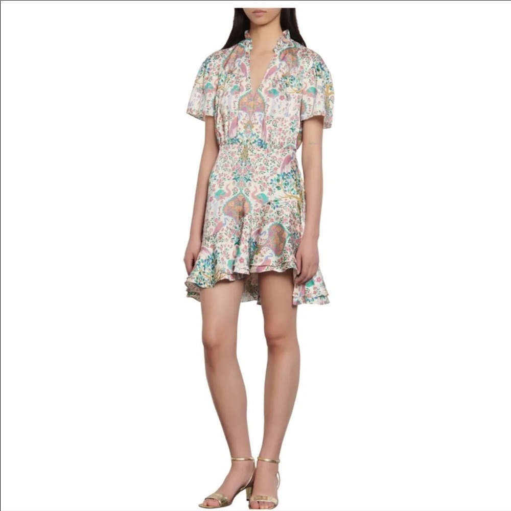 Sandro Short Printed Dress With Ruffles